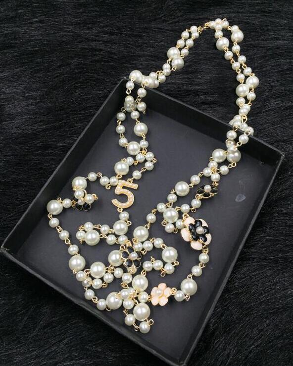 Long Simulated Pearl Necklace For Women No.5 Double Layer collane lunghe donna camelia maxi necklace Party Necklace