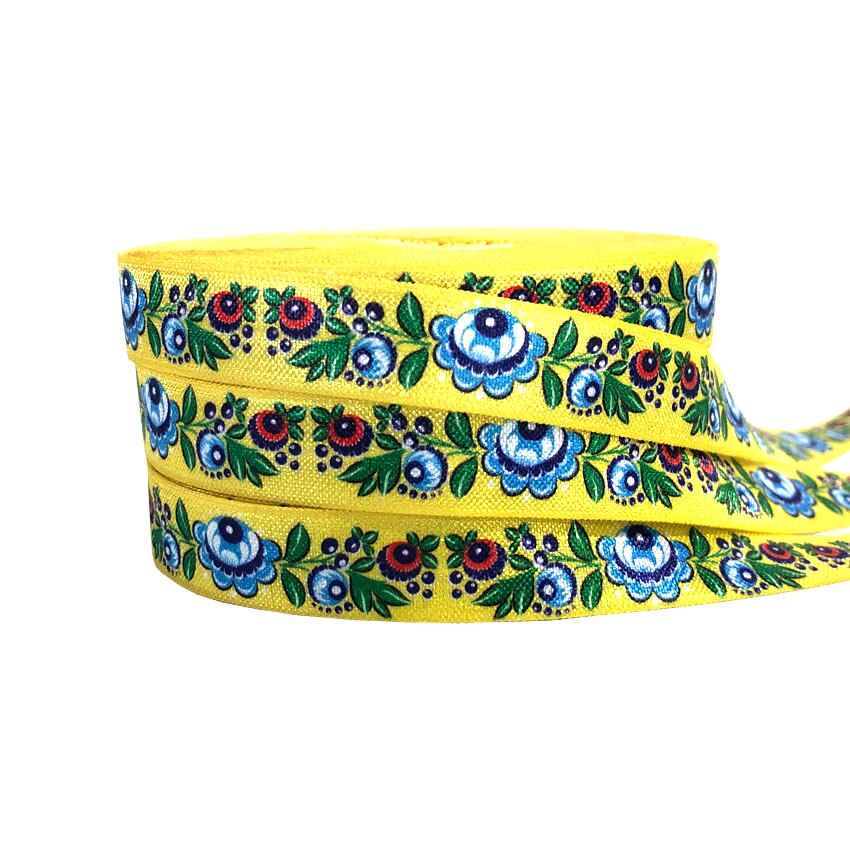 5 yards 16mm søte blomster bladfold over elastiske bånd baby pannebånd jenter hårbånd hår tilbehør håndverksutstyr: P1063