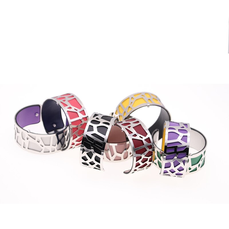 Sølvfarvet giraf manchet armbånd udskifteligt hul cuir læder armbånd bijoux armbånd argent til kvinder