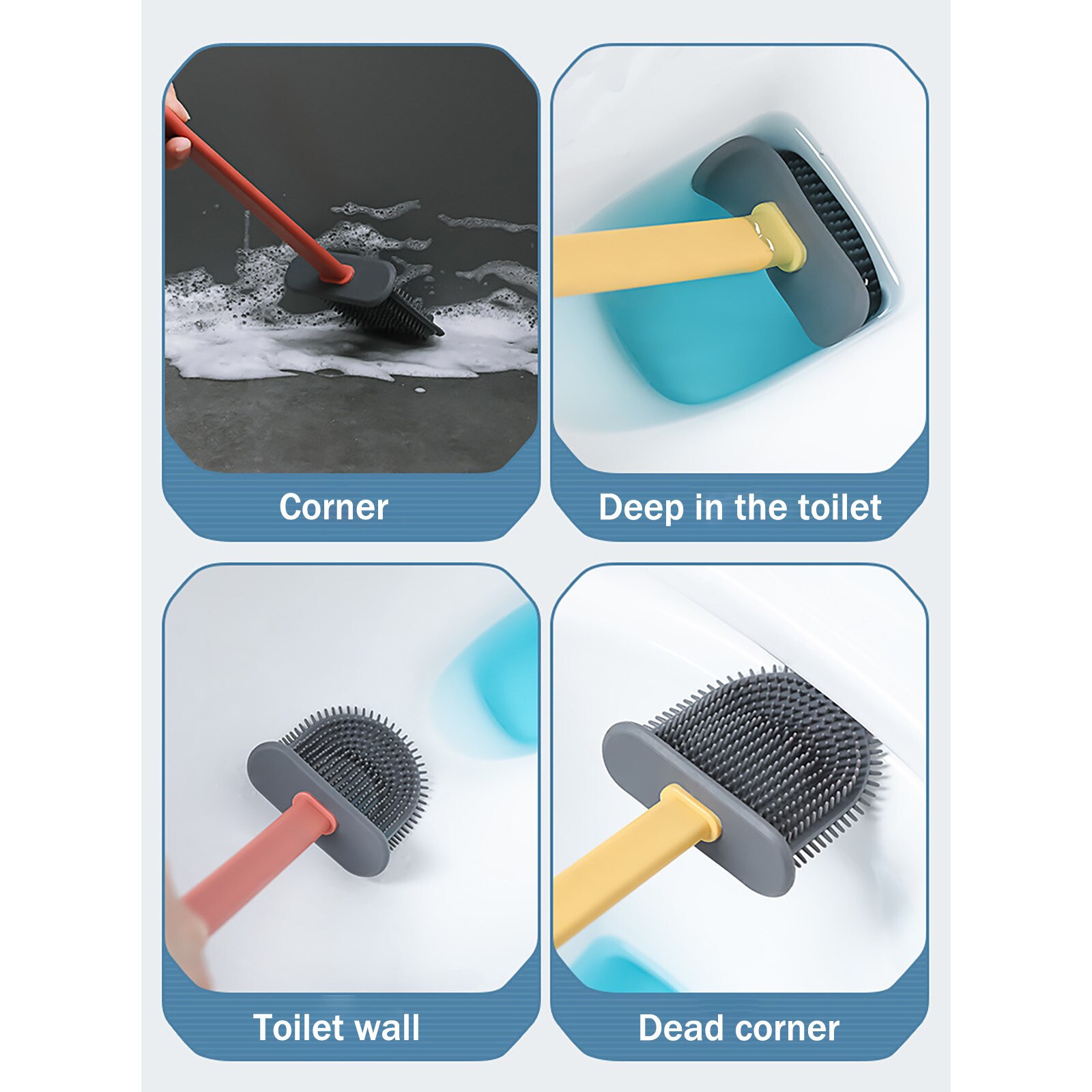 Silicone Toilet Brush Flat Head Flexible Soft Bris... - Vicedeal - View #7