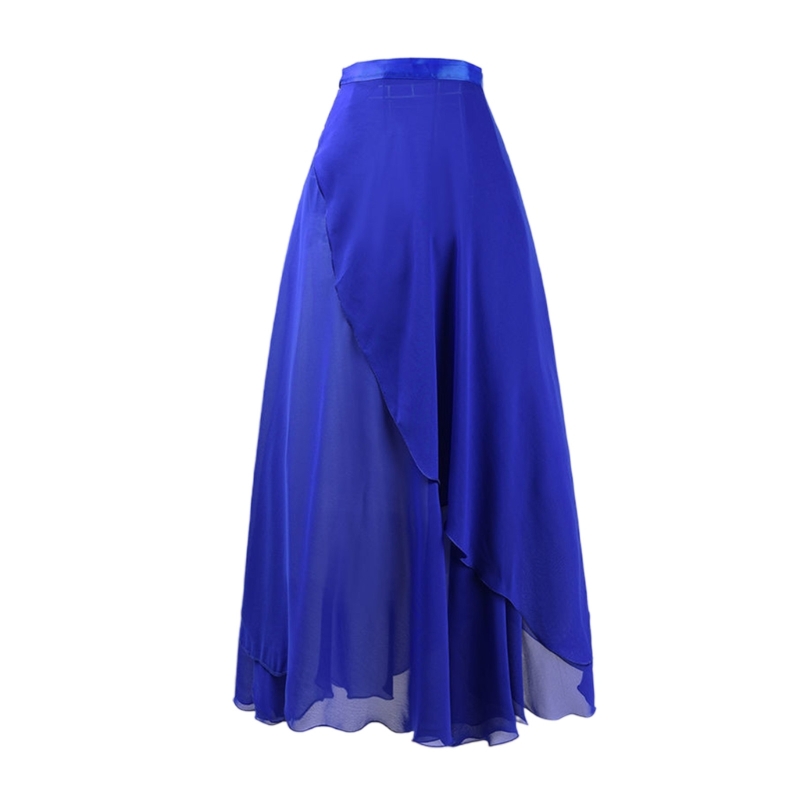 Lange Tanzröcke für Damen, Chiffon-Wickelrock, Mädchen, asymmetrischer Ballett-Wickelrock: königlich Blau