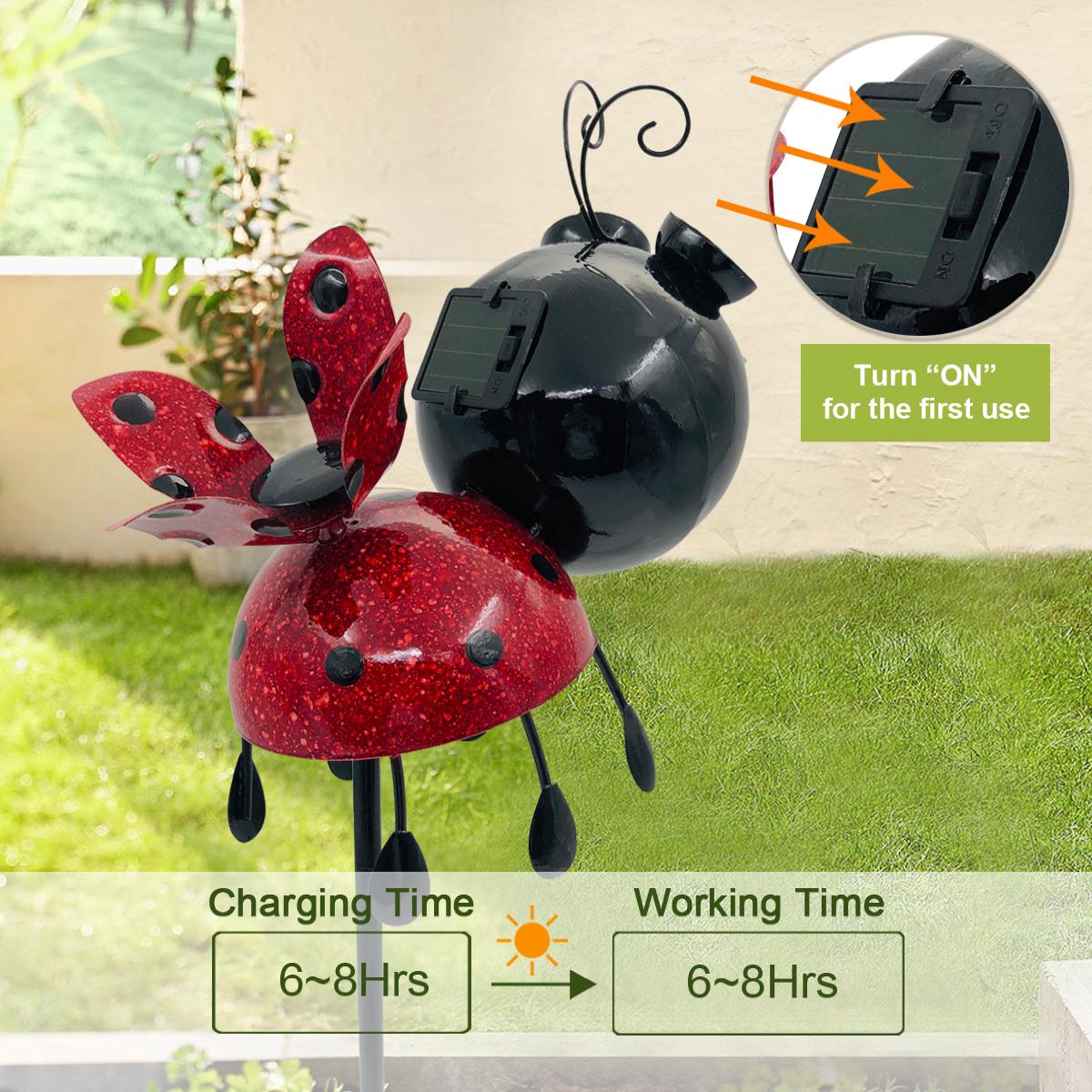 Goodeco Metal Ladybug Garden Stakes With Solar LED Lights Rotating Wings Lawn Yard Outdoor Decor Ladybugs Jardin Stake Ornament