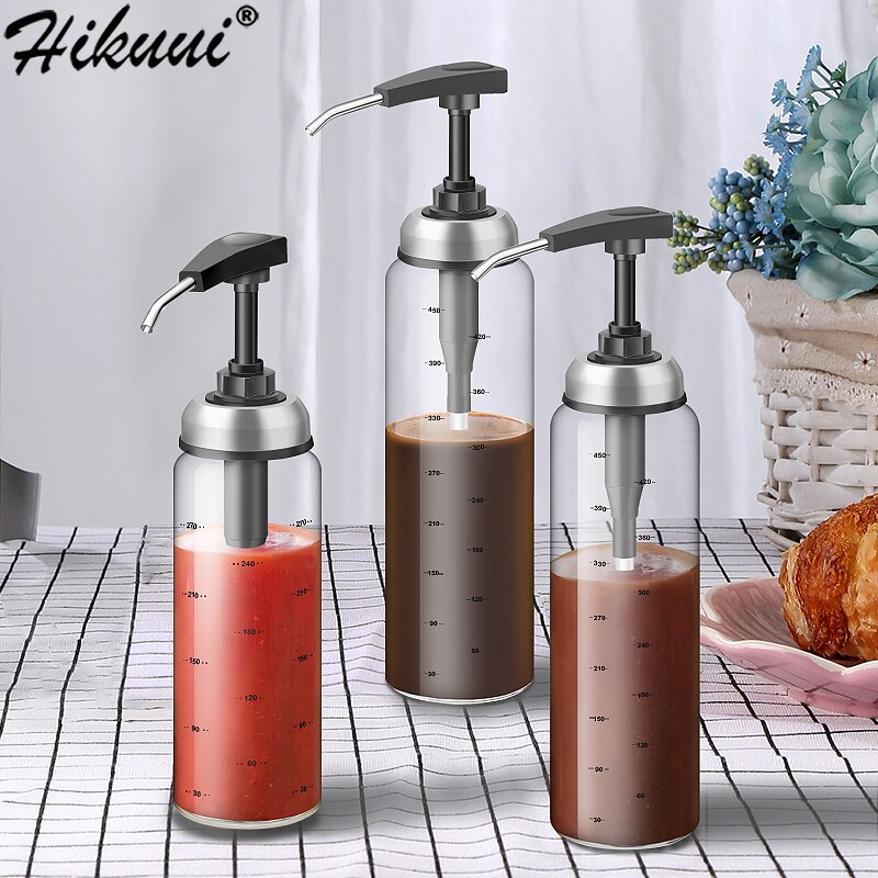 Oil Bottle Squeeze Sauce Bottle Kitchen Seasoning Dispenser Lead-free Glass Sealed Storage Bottles For Oyster Sauce Ketchup