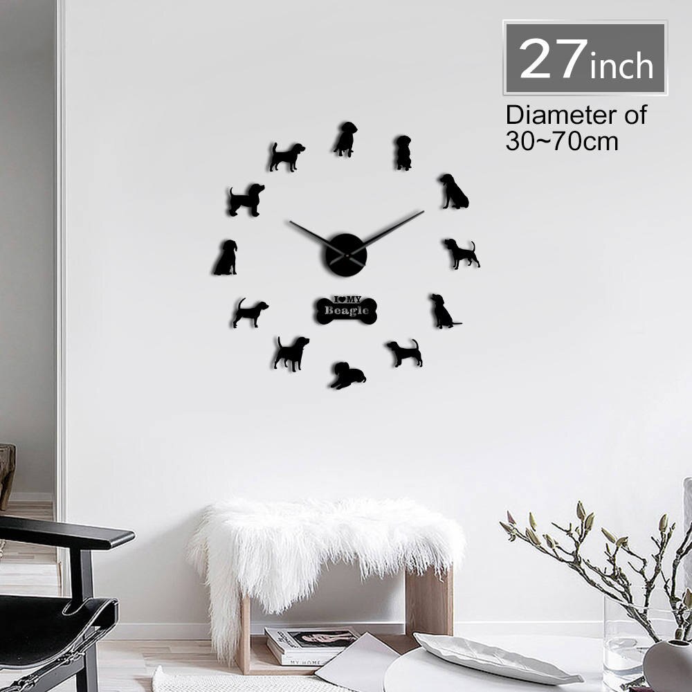 Marshall Beagle Portrait Oversized 3D DIY Wall Clock For Dog Lovers Quartz Acrylic Mirror Sticker Battery Operated Clock Watch