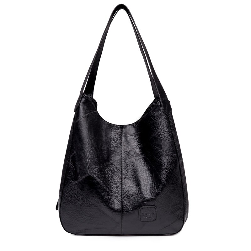 Sacs à main en cuir PU pour femmes, sacs à bandoulière à trois couches poche de luxe, sacs de shopping à poignée supérieure de styliste, fourre-tout souple de bonne: Black