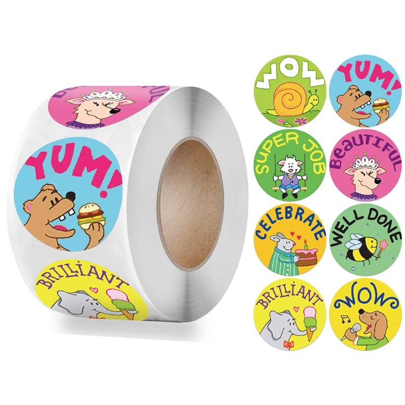 500Pcs/Roll 8 Styles Round Cartoon Sun Smiley Kids Reward Stickers Labels U7EE: 7