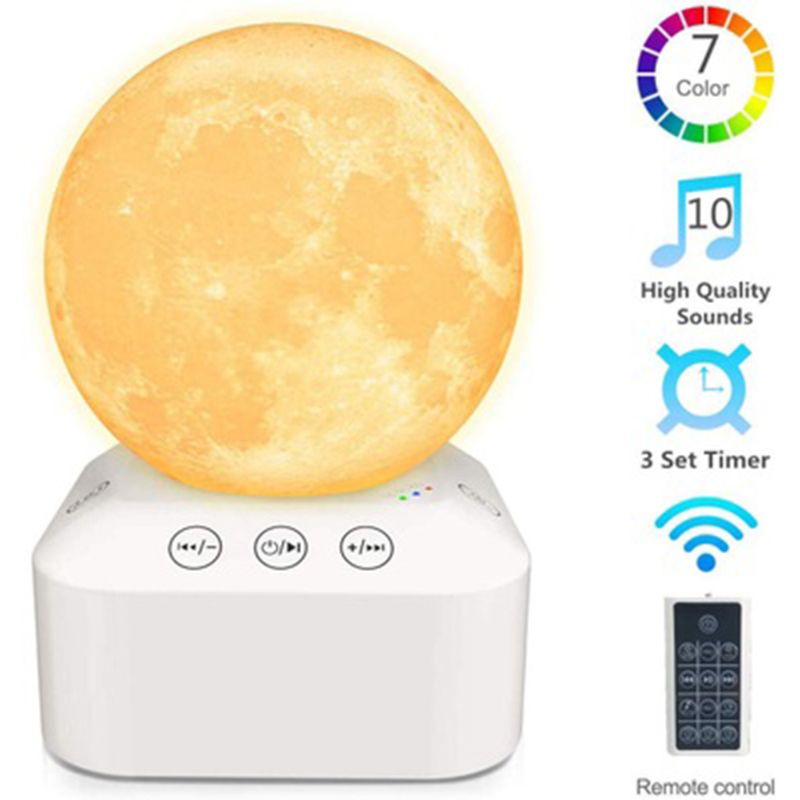 White Noise Sleep Sound Machine Dimmable 7 Color Changing Moon Night Light Sleep