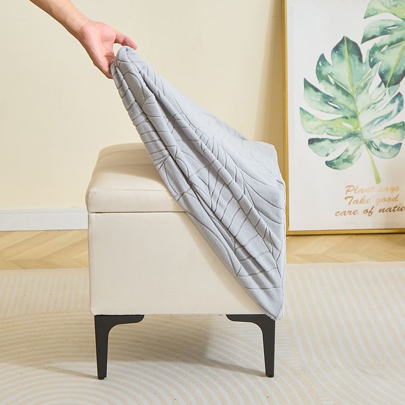 1PC Leaf Jacquard Ottomaanse Cover Elastische Vierkante Voetsteun Cover Effen Kleur Stofdicht Voetenbank Hoes voor Slaapkamer Party Hotel: Bruin