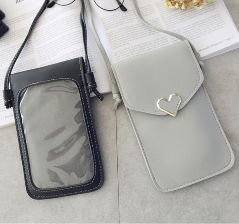 Women's Touch Screen Cell Phone Purse Transparent Simple Bag Hasp Cross Wallets Smartphone Leather Shoulder Light Handbags