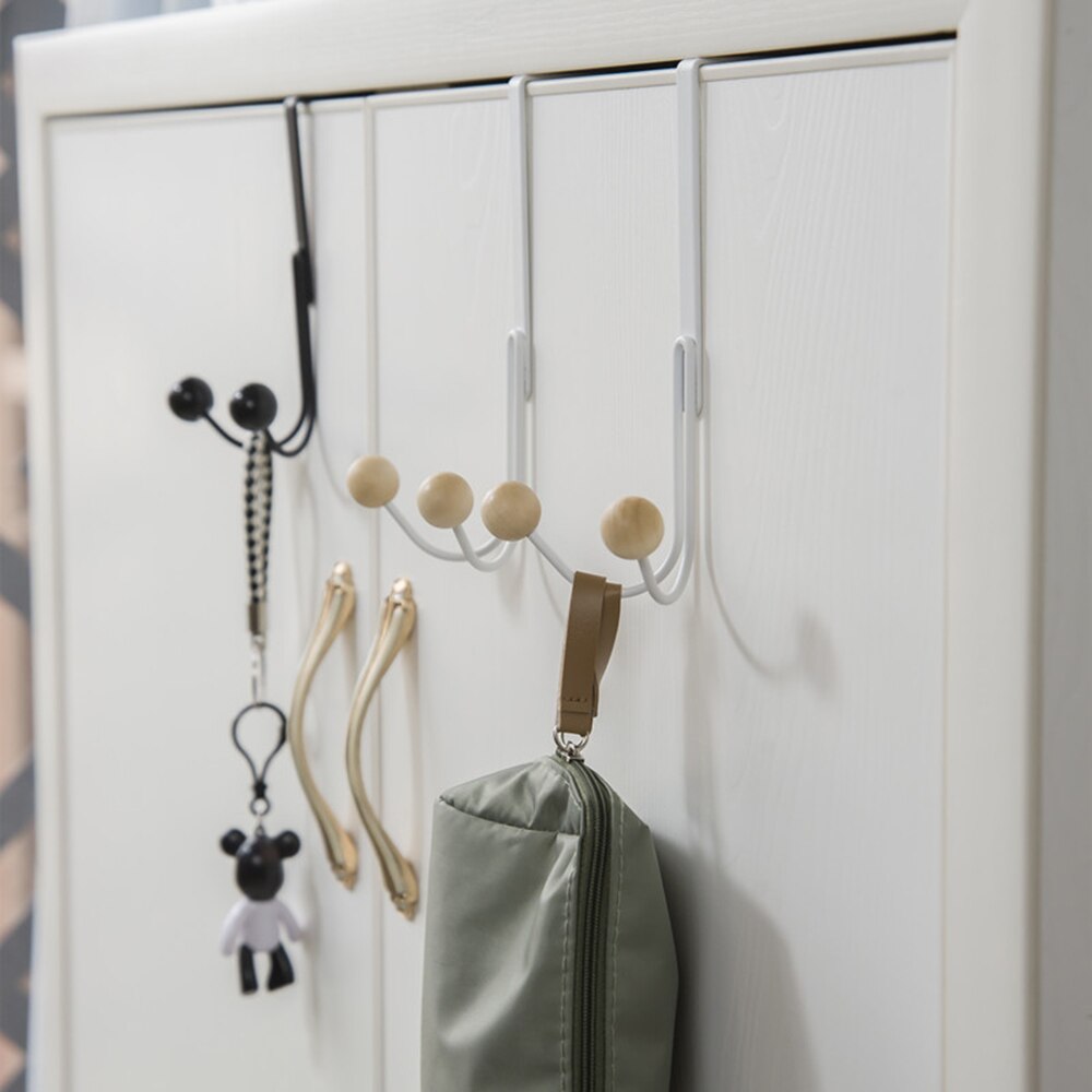 Over The Door Double Hanger Hooks Free Punching For Hanging Hats Bags Holder Tie Scarf Key Hook Clothes Coats Rack Towel Shelf