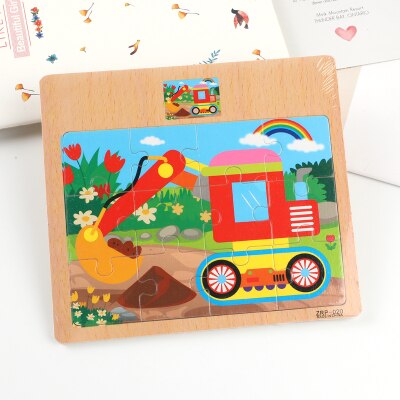 Wooden animal jigsaw baby puzzle children puzzles 3d baby enlightenment early educational toys funny game for kids toddler baby: Digger