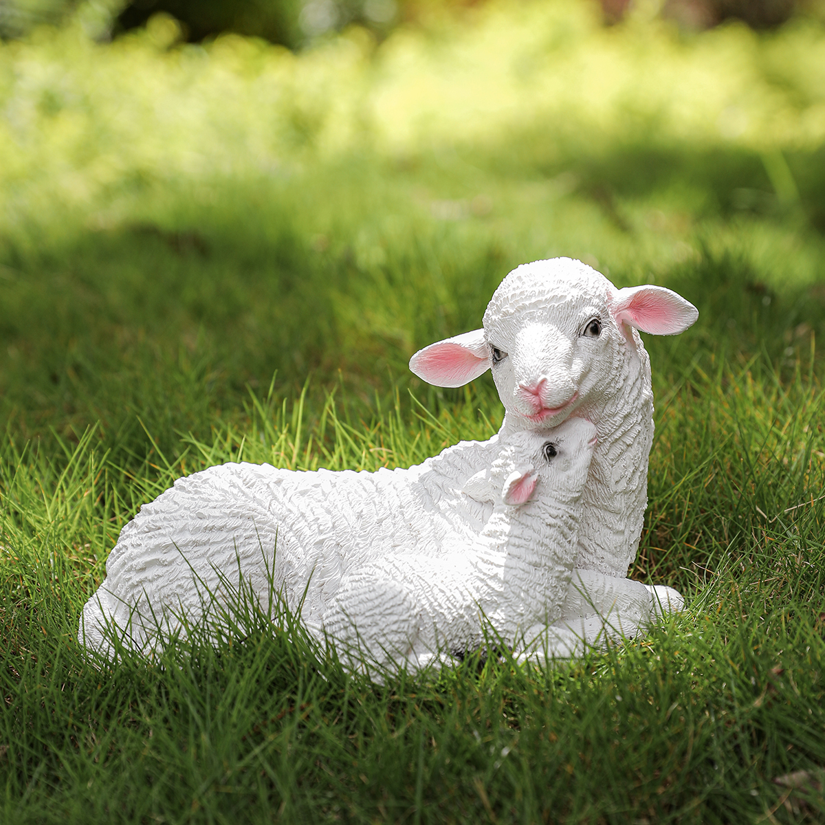 2 pçs estatueta de resina cordeiro ornamento decoração para jardim farmyard cordeiro artificial mãe bebê ovelhas esculturas ao ar livre para jardim