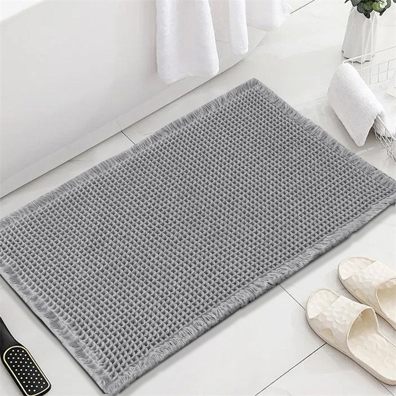 Waffle Non-Slip Bath Mat Bathroom Super Absorbent Carpet Non-Slip Shower Rugs with Tassels Bathtub Beside Rug Entrance Doormat