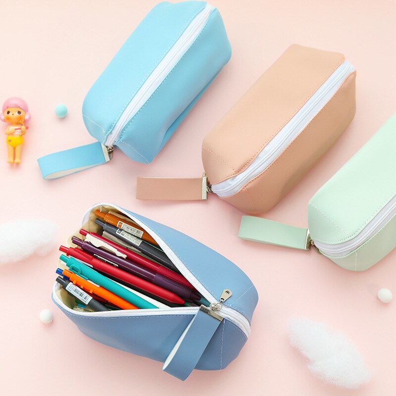 estuche escolar Gran capacidad material escolar Lindo estuche lápices Pegatinas Suave material escolar papelaria kawaii Color sólido estuches papeleria: Default Title