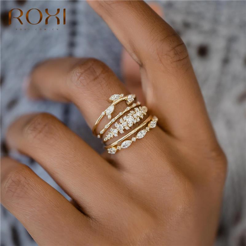 Roxi Minimalisme Drie Blad Kristal Gouden Ringen Voor Vrouwen Zilveren Ringen Sieraden 925 Sterling Zilveren Ringen Ins Trouwringen