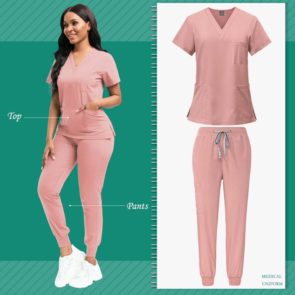 Uniforme de limpieza para mujer, Top exfoliante de enfermería, pantalones, traje médico, Ropa de Trabajo de niñera pediátrica, bata quirúrgica para quirófano,: XXL / Oro