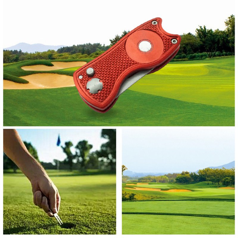 Foldable Golf Divot Tool with Golf Ball Tool Marker Pitch Groove Cleaner Golf Pitchfork Golf Accessories Putting Green Fork
