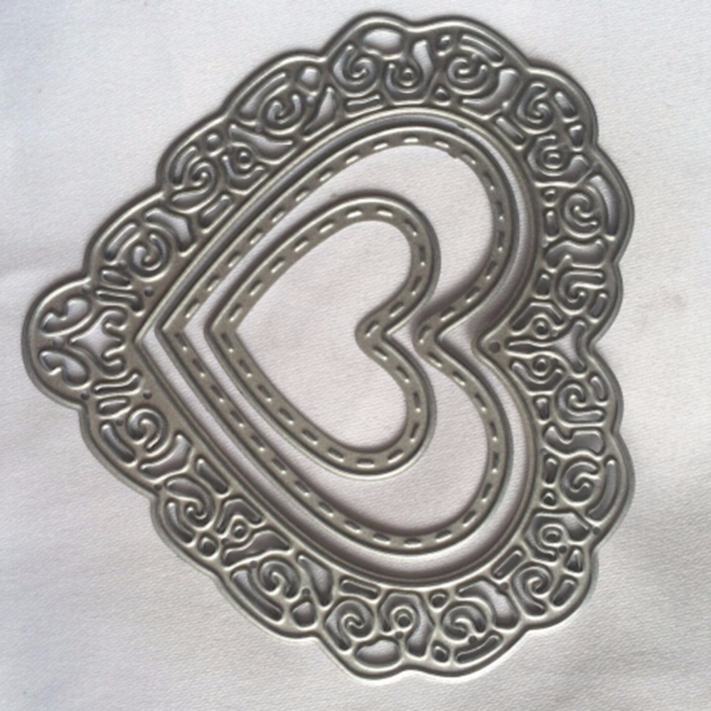 Hemere 85X79mm 3 uds corazón encaje hueco marco Metal troqueles de acero plantilla para álbum de recortes de bricolaje estampado de tarjeta de papel plantilla