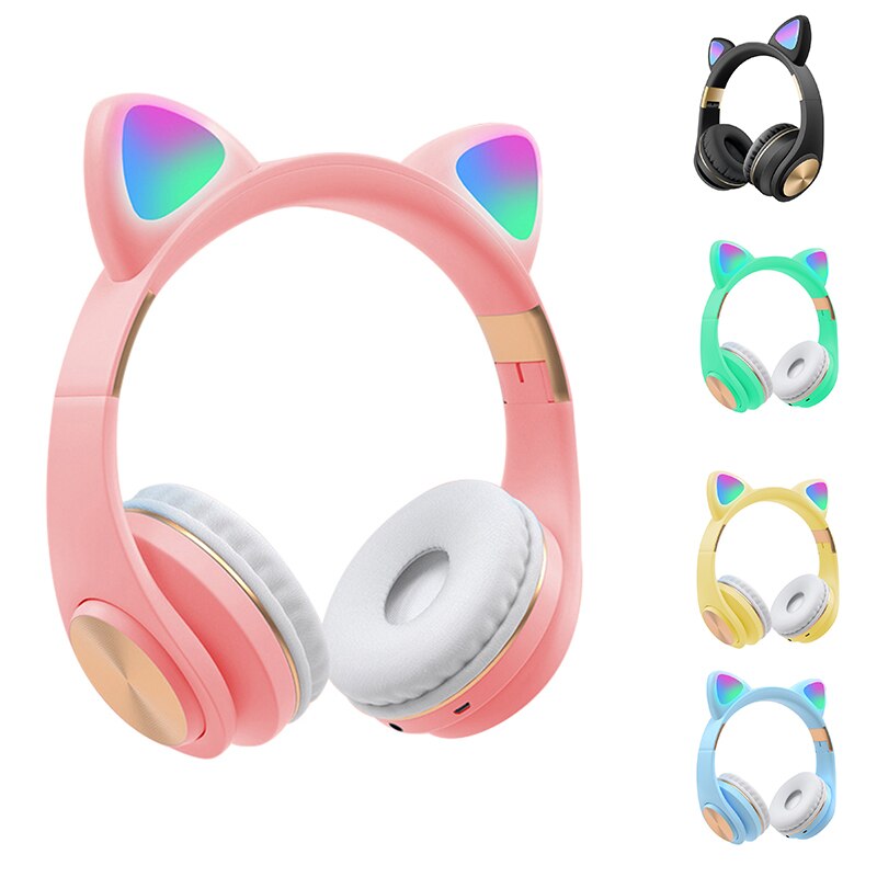 Bluetooth Headphones, Cat Ear LED Light Up Wireless Foldable Headphones over Ear for Smartphones/Laptop/PC/TV