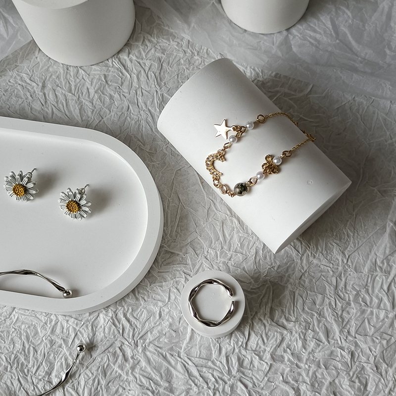 Sieraden Display Frame Cilindrische Gips Sieraden Display Oorbellen Sieraden Foto Rekwisieten Ovaal Dienblad Sieraden Plaat