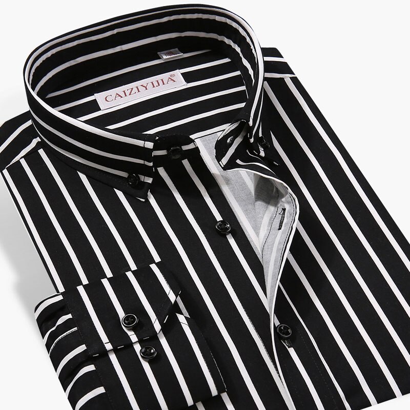 Lange Mouw 100% Katoen Hoogwaardige Mannen Gestreepte Jurk Shirt Button-Down Standaard-Fit Rood Blauw Zachte stof Mannelijke Smart Casual Shirt