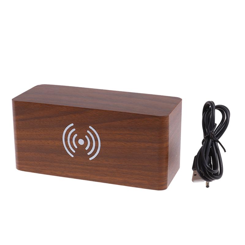 Voice Control Led Wekker Houten Klok Multifunctionele Draadloze Opladen Digitale Wekker Voor Home School A35: Brown