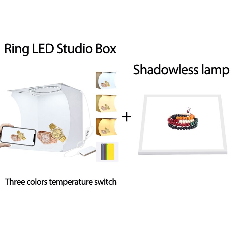 PULUZ 8.7 inch Portable LED Photo Studio Box Tabletop Shooting Light Box Tent Photography Mini Box Softbox Set Display Lightbox: Ring LED Box n Panel