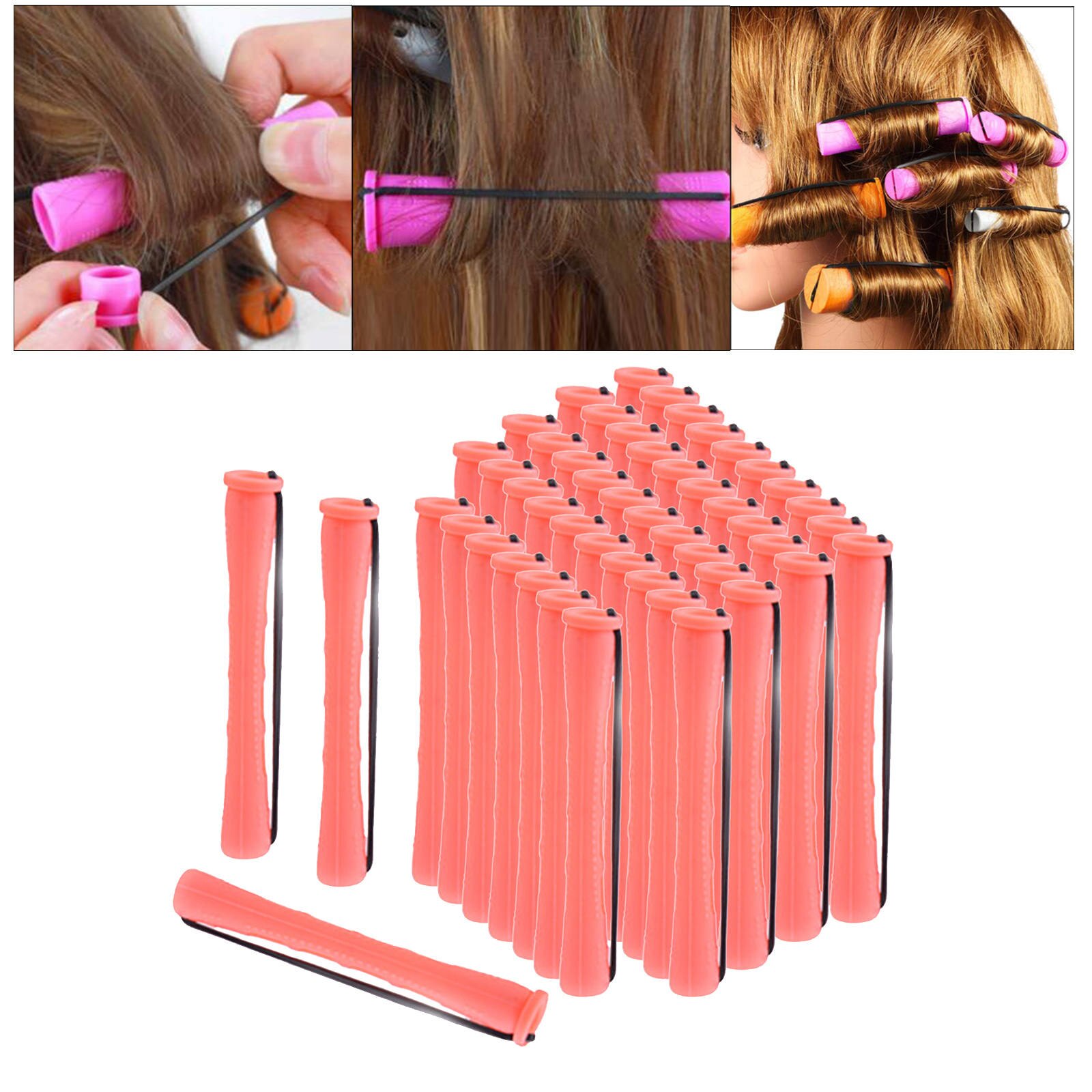 Varillas para rizar el cabello para mujer, rodillos de pelo largo y corto sin calor, herramientas de peluquería con banda de goma, 1 paquete: 50Pcs 1.3cm