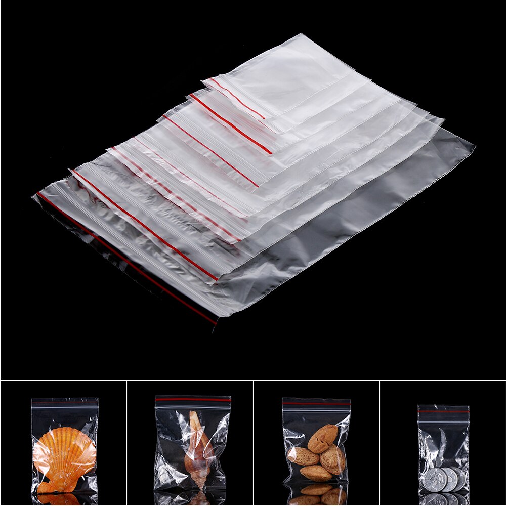 100 Stks/pak Hersluitbare Clear Plastic Zelfklevende Tas Voor Rits Zak Sieraden Zip Met Lock Pe Pouch Keuken Verpakking Leveringen