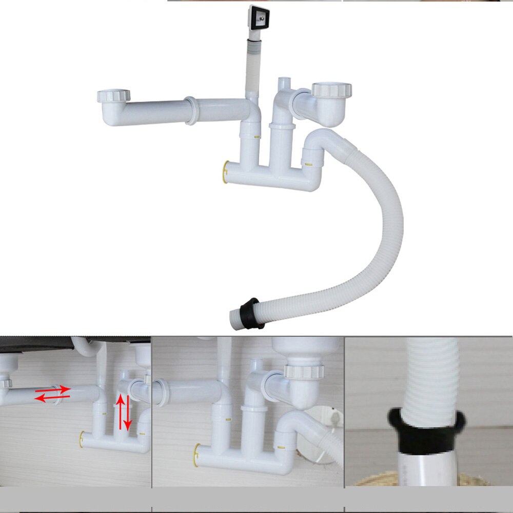 Talea Kitchen sink waste pipe kit double sink Drain hose white plastic Flum Kitchen Fixtures watertight PipesGR014C001
