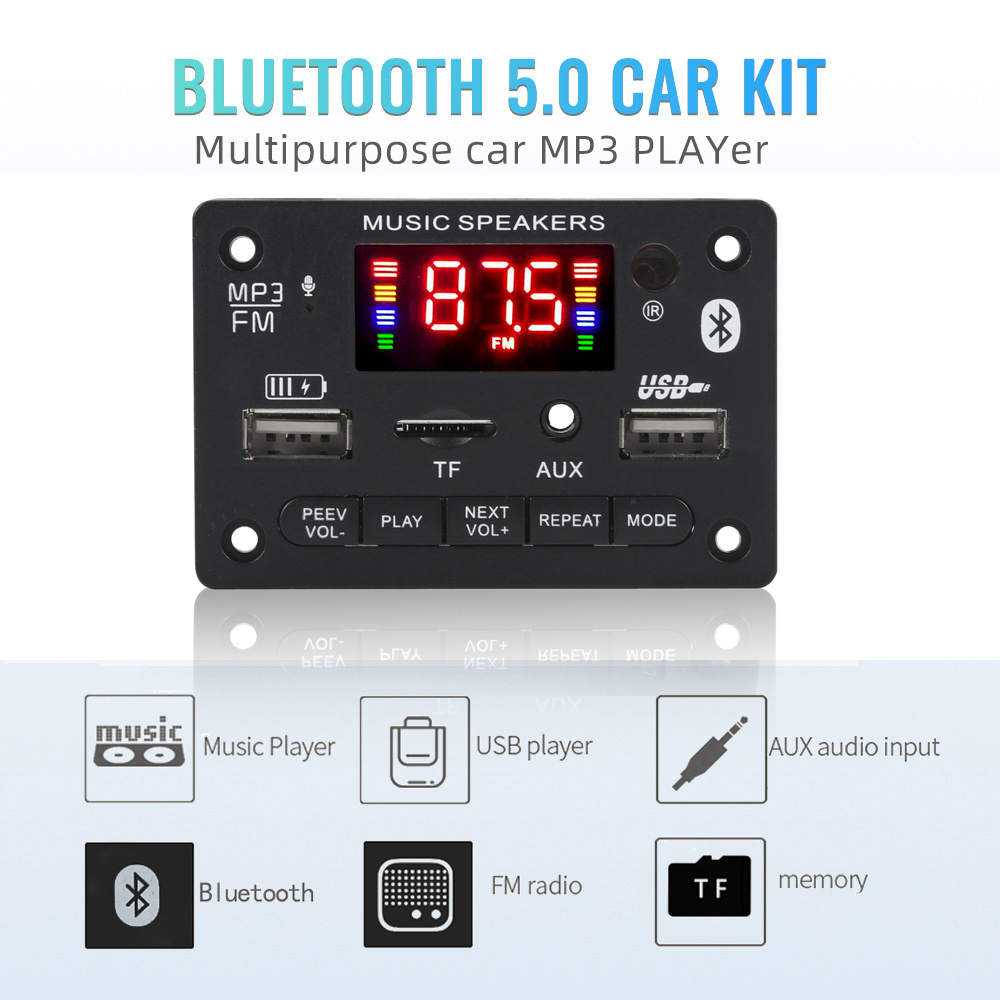5v decoding board module bluetooth 5,0 wireless car usb  mp3 player tf card slot usb fm with microphone hands 12v mp3 free system