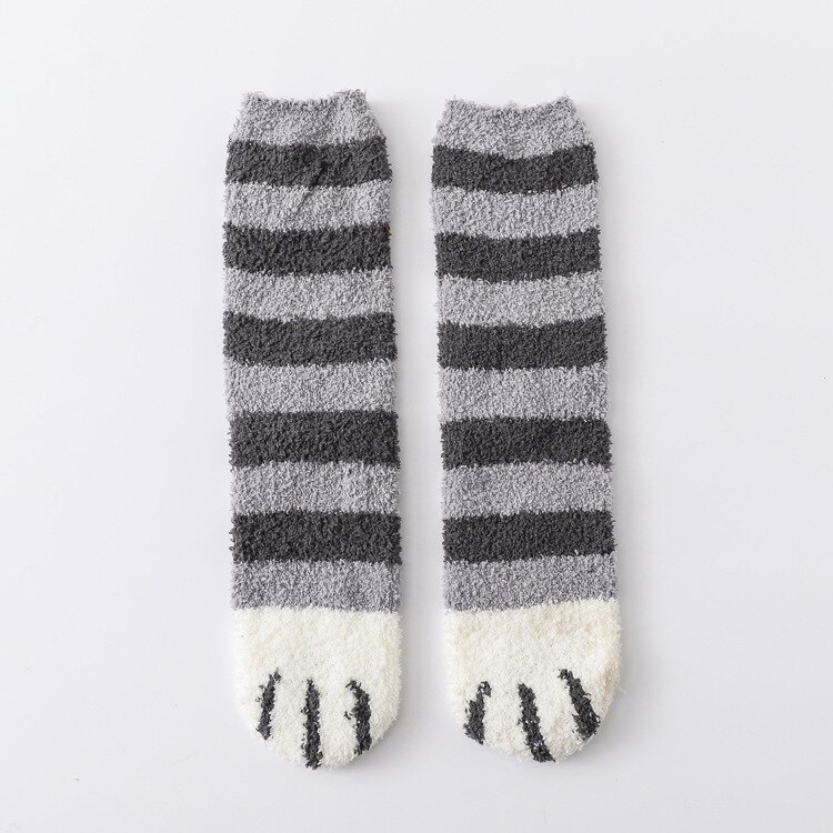 Calcetines de lana de Coral para mujer, medias de tubo Kawaii, con garras de gato, gruesos y cálidos para dormir, para otoño e invierno, 1 par, novedad: 6