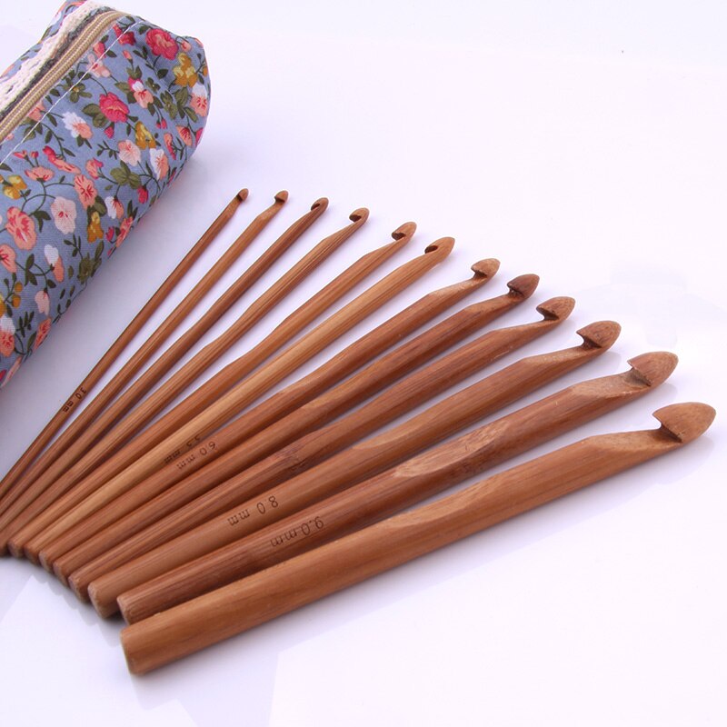 Set van 12 bamboe breinaalden, handvat en 3-10mm haaknaalden, doe-het-zelf knutselgereedschap met opbergtas