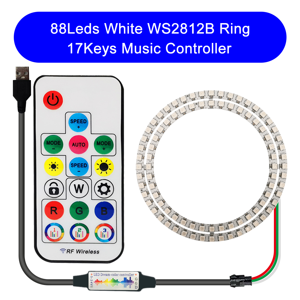 DC5V WS2812B DIY LED Ring 8 to 241 Pixels 5050 RGB Individually Addressable WS2812 Round Modules With 17Keys Music RF Controller