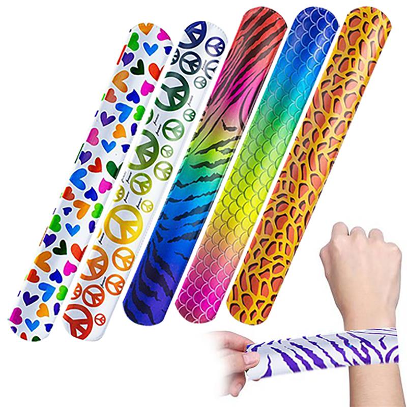 FunPa 100PCS Slap Bracelet Party Animal Patterns Hearts Printed Party Wrist Strap Slap Bands Party Favors
