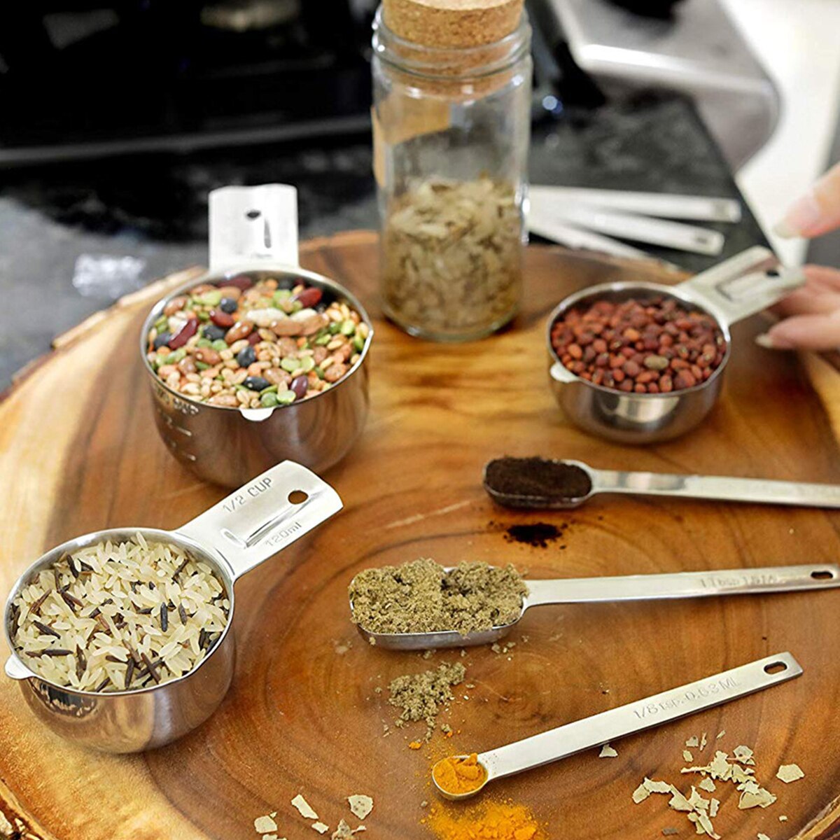 13pcs Measuring Cups & Spoons Set Stainless Steel Kitchen Tool 7 Measuring Cups + 6 Measuring Spoons Kitchen Tools Gadgets