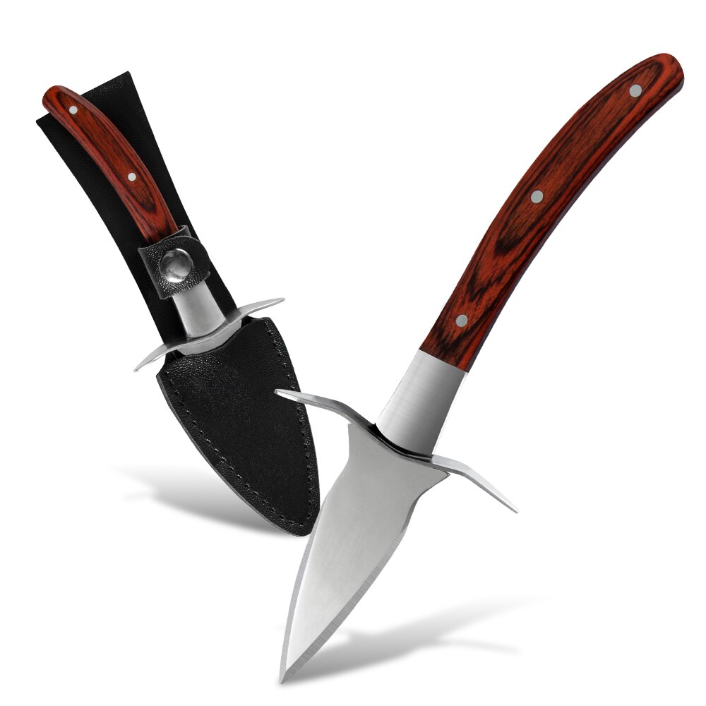 XYj Stainless Steel Oyster Knife Clam Open Shell Tool For Oysters Scallop Shucking Knives Wooden Handle Seafood Opening Knife: read handle