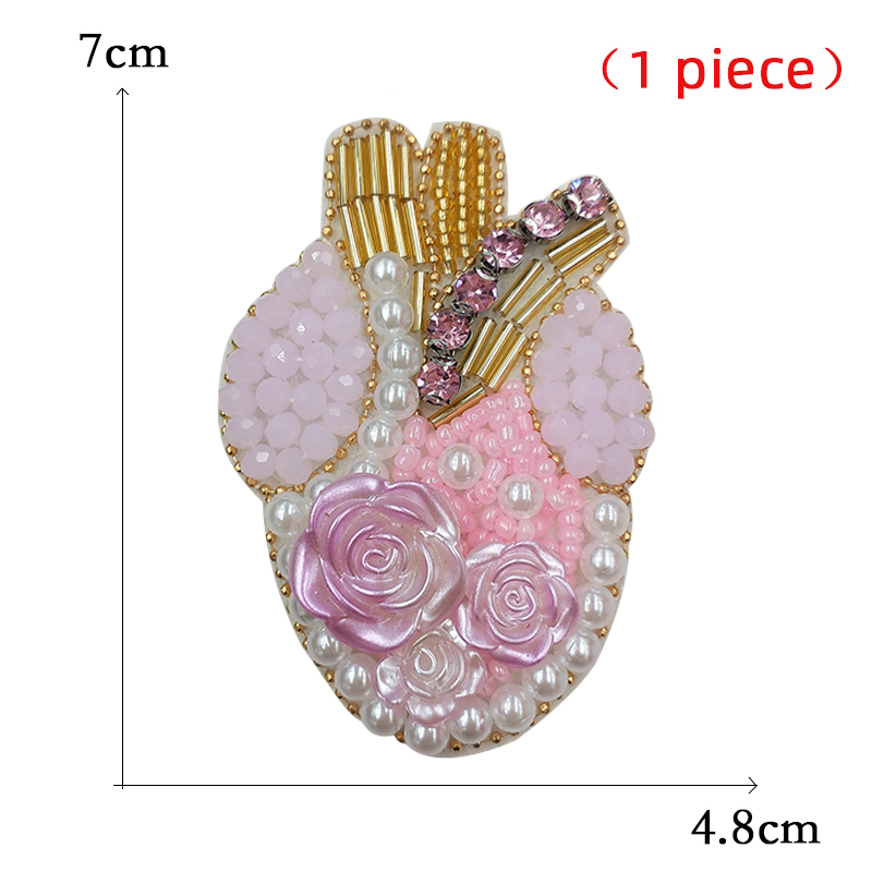 Steentjes Kraal Oog Rode Harten Patches Voor Kleding Geborduurde Applicaties Naai Menselijke Organen Bloem Diamant Badges Stickers: Roze