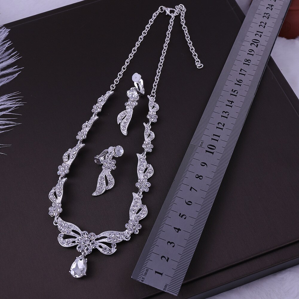 3Stck Strass Kristall Schmetterling Braut Schmuck setzt Halskette Ohrring Tiara einstellen Hochzeit Haar Ornamente Afrikanischen Perlen Schmuck einstellen