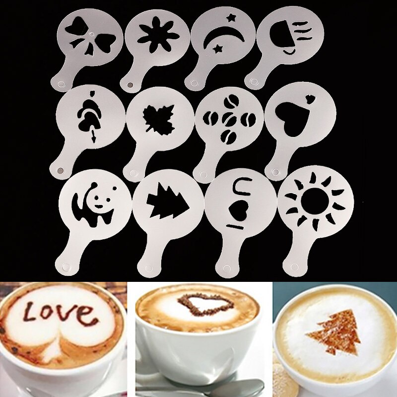 16 stk / sæt cafe skum stencils blomstermodel til barista stencils plast fancy kaffe udskrivning model dekorationsværktøjer