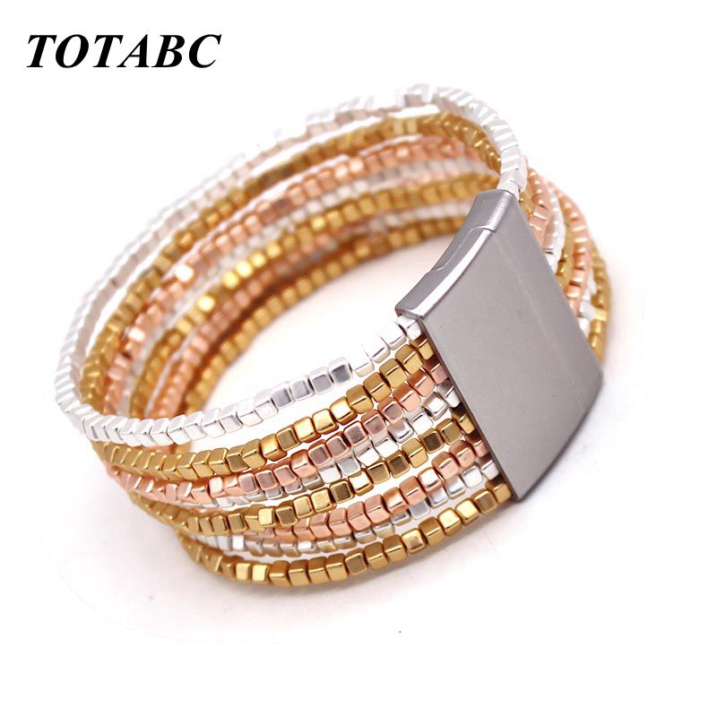 Nueva pulsera multicapa de para mujer, pulsera con cierre moderno para mujer, pulseras envolventes, pulsera de Metal, joyería