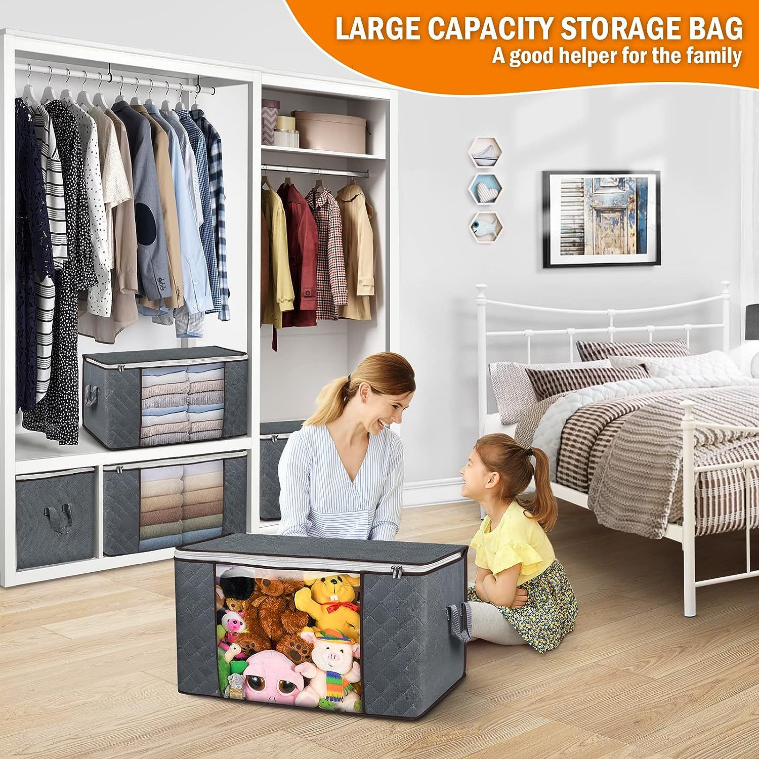 Storage Box Closet Organizer ,Clothes Storage Bins with PVC Window for Clothes, Comforters, Blankets, Bedding