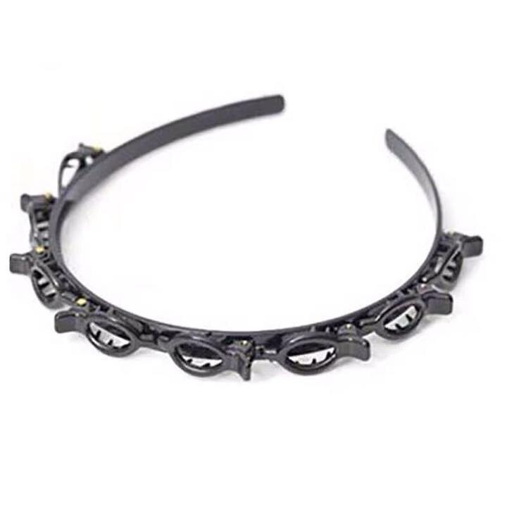 Double Hair Pin Clips Headband With Clip For Women Double Layer Bands Clip Hairbands Plastic Braided Headband: A-black