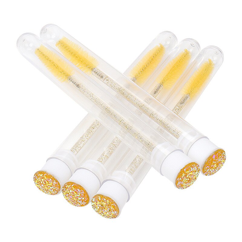 10/20 Pcs Wimpers Borstel Met Buis Kristal Wegwerp Glitter Wenkbrauw Borstels Vervangbare Stofdicht Wimper Accessoires: Yellow 20pcs
