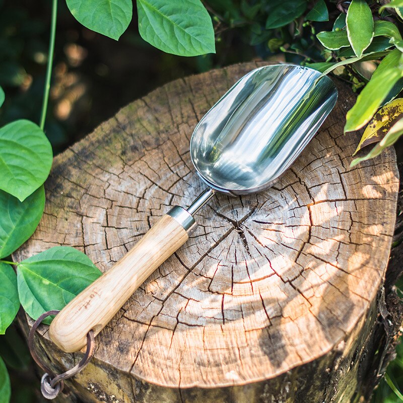 Garden tools stainless steel spade ash handle round spade point three-claw pick pruning shears garden plant tools: I