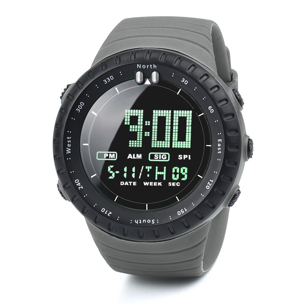 Sport Mannen Digitale Horloges Led Display Digitale Kalender Horloge Voor Mannen Elektronische Outdoor Multifunctionele Horloges Montre Homme: Gray