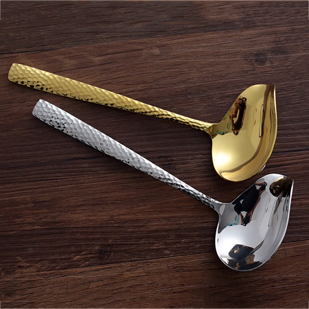 Cuchara de acero inoxidable con boquilla para salsas, cucharón pequeño para sopa, de martillo, accesorios de cocina, cuchara de mesa para olla