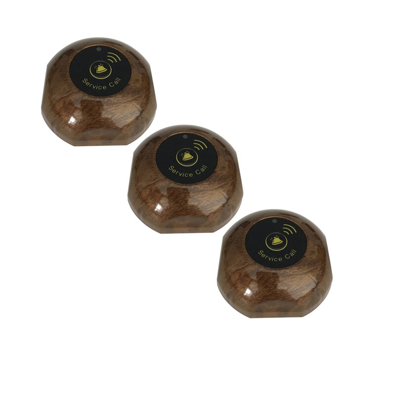 Wireless Paging System For Restaurent 3 One Key Call Button Pager Transmitter Frequency 433MHz: Wood grain