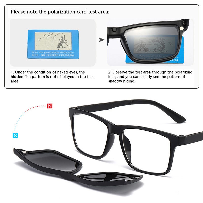 Lunettes de soleil magnétiques à Clip et monture de lunettes optiques 6 en 1, ensemble de lunettes polyvalentes polarisées ou à Vision nocturne pour femmes et hommes, 2202