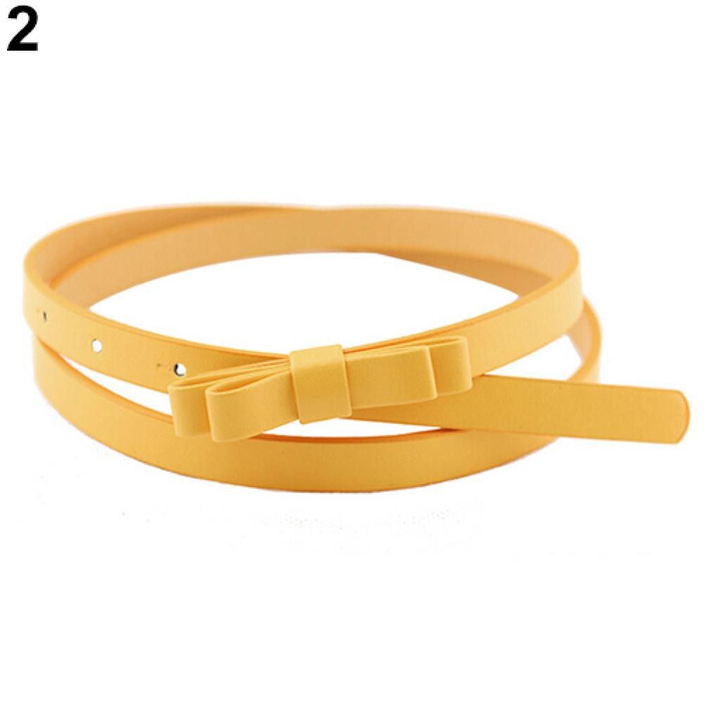 Cinturón de piel sintética con lazo para mujer, Cinturón fino y estrecho de 2 capas, Color caramelo: Amarillo